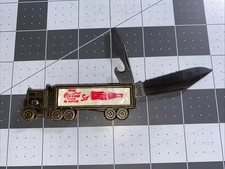 Vintage Coca Cola Pocket Knife 18 Wheeler Semi Truck Brass Colonial Made In USA