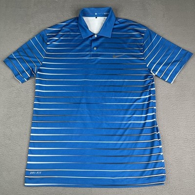 Nike Tiger Woods Golf Polo Shirt Mens Large Blue Striped Dri Fit