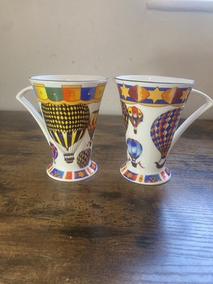 Paar Kiln Craft Flight Of Fancy Fine Bone China Heißluftballon Becher sehr guter Zustand lebendig
