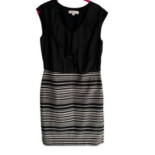 ANN TAYLOR LOFT Black Cream Striped Short Sleeve Dress, 8