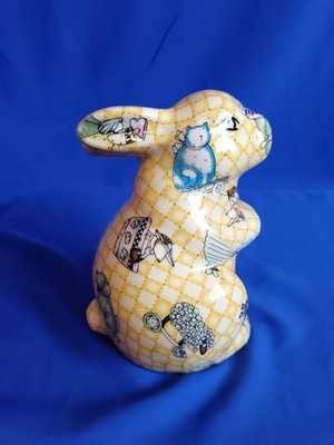 Vintage La Vie Patchwork Hase Kaninchen Figur 7'' Daisy Kingdom Keramik glasiert