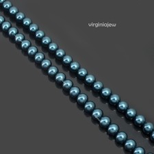 Natural 8.00 MM Round South Sea Pearl "Heuksando" Petrol Blue Loose Strand 15"