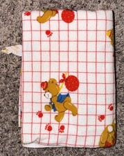 Vintage Dundee Baby Blanket 39x26 Teddy Bear Red Grid USA Cotton