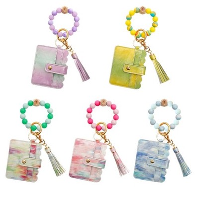 Luminous Silicone Keyring Bracelet Wallet Beaded Wristlet Card Holder Keychain