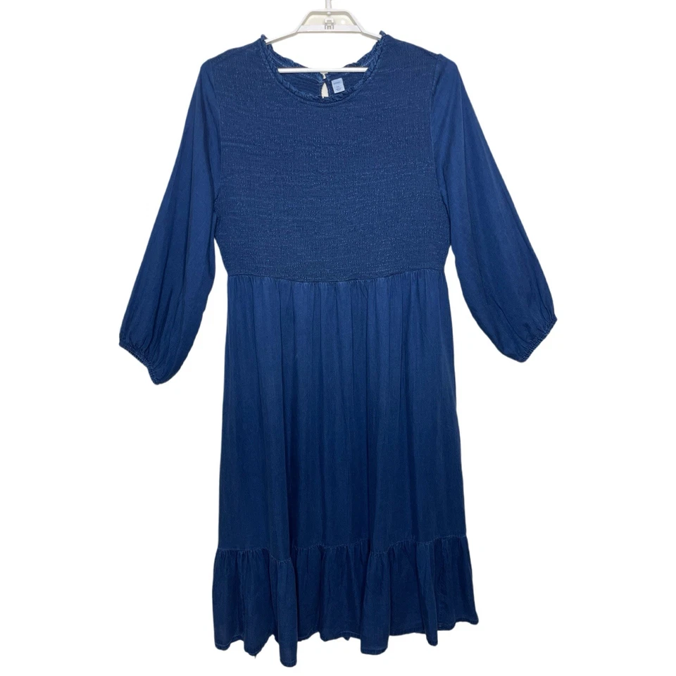 Maxi Vestido OLD NAVY Denim Cambray Con Volantes en Niveles Calado Cottage Prairie XXL Foto 2 de 4