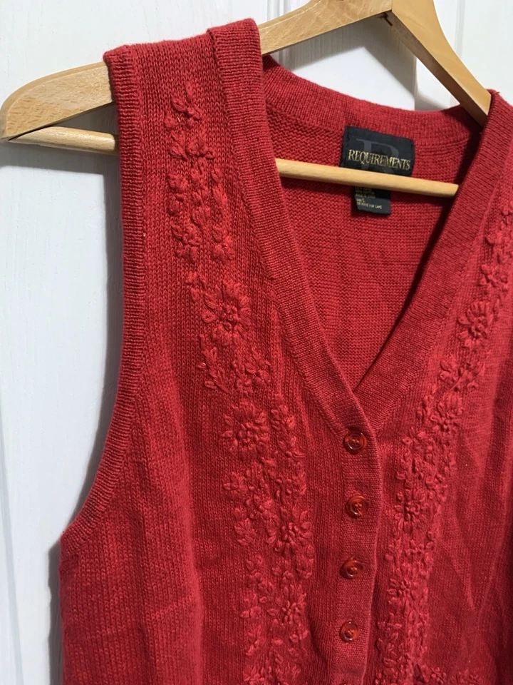 Chaleco Suéter Vintage Requirements Para Mujer Rojo Bordado Grande Grannycore Foto 3 de 4