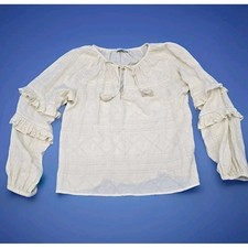 Carley Jean Boho Ivory Long-Sleeve Ruffled Romantic Blouse Boutique Small EUC