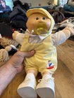 Vintage 1982 Cabbage Patch Preemie Doll Green Eyes Bald COLECO Yellow Overalls