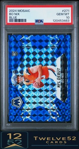 2024 Panini Mosaic Bo Nix Blue, /99, RC,POP 2 10 PSA