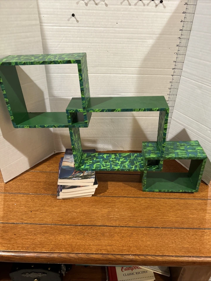 Vintage Large Wood Wooden Interlocking Wall Shelves MCM 25” X 19” X 4” Green - Image 2 of 4