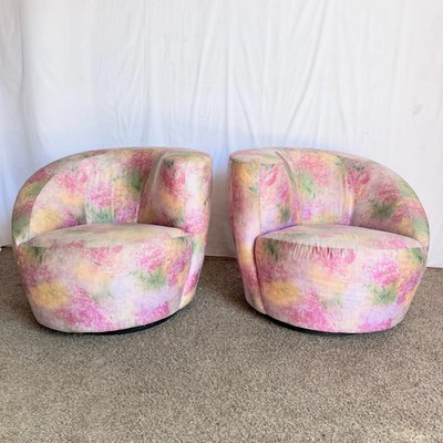 Postmodern Pink Multi Colored Nautilus Swivel Lounge Chairs by Directional - A