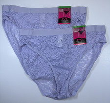 Maidenform Pure Comfort Stretch Lace Hi-Leg Bikini Panties L/7 Purple 2 Pack