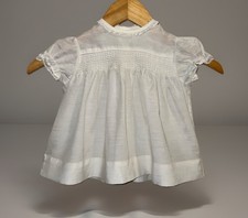 VTG 70s Baby Girl White Smocked Dress Lace Trim Puff Sleeve Heirloom Infant 6 9M