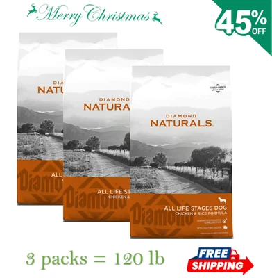 3 Packs -Diamond Naturals All Life Stages Chicken Rice Formula Dry Dog Food,40lb
