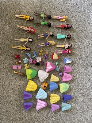 #ad Disney Princess Polly Pocket 13 Dolls Dresses Clothes Accessories Misc Lot $50.00