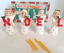 Commodore Original Ceramic Heavenly NOEL Angels Christmas Candle Holders (4) Box