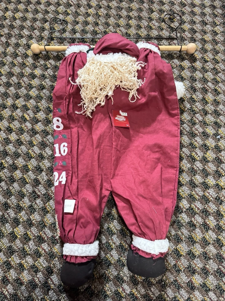 Vintage Advent Christmas Calendar Santa Number Pockets Red Cloth String Beard - Image 3 of 4