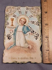 Antique Holy Prayer Card Victorian Lace Child Jesus Christian C17
