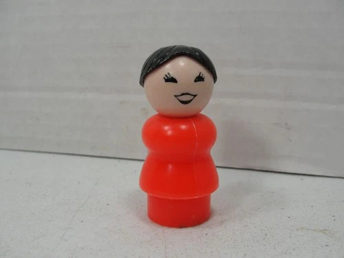 Vintage Fisher Price LITTLE PEOPLE  Black Hair  Teacher, Mother, Orange  Outfit