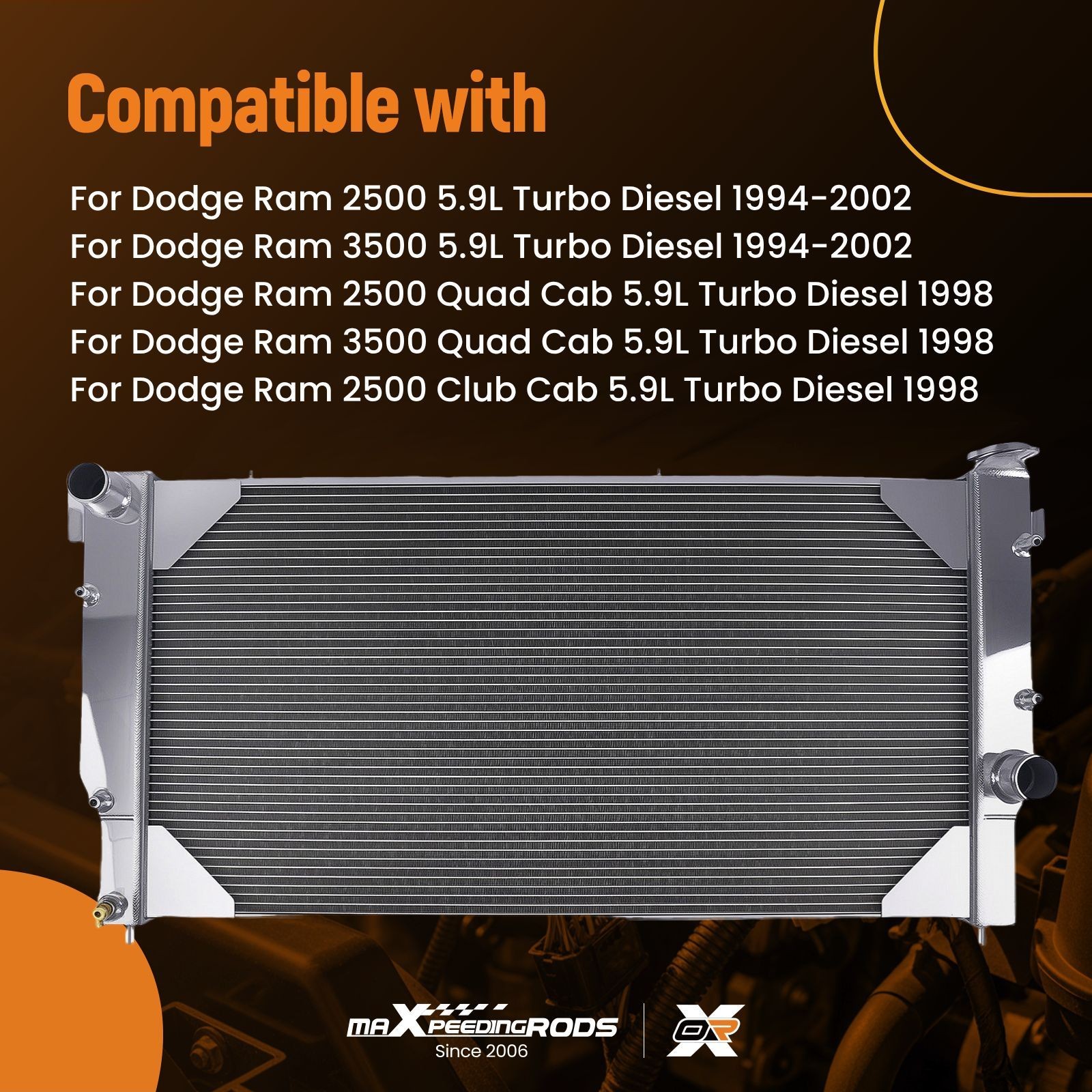 4-Row Aluminum Crossflow Radiator for Dodge Ram 2500/3500 5.9L Diesel 94-02 1553 thumbnail 3