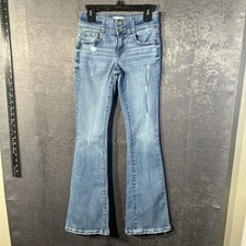 BKE Youth Girls Distressed Flare Jeans Sz 10L Light Wash Adjustable Waist 24x30