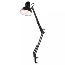32 In. Black Vintage Swing Arm Desk Lamp with Metal Clamp