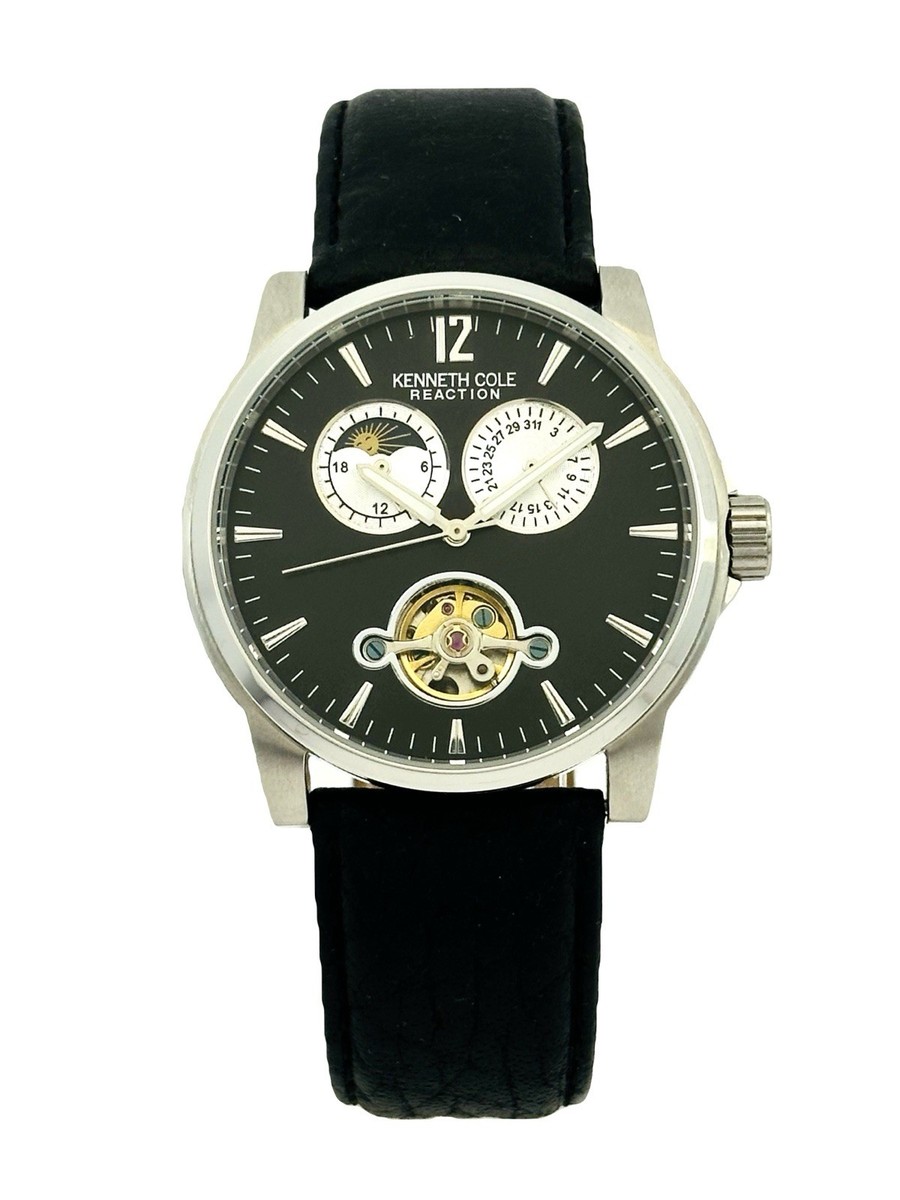 Kenneth Cole KC1476 Automatic Skeleton Multifunction Black Leather