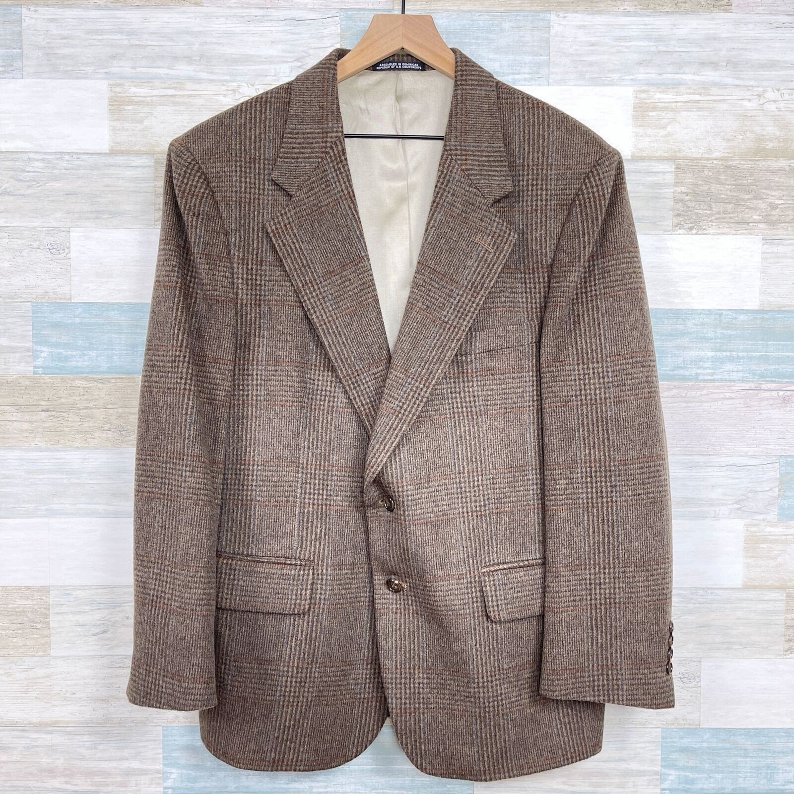 FILA Cappotto sportivo Savile Row tweed marrone Glen check lana cammello misto capelli uomo 42S