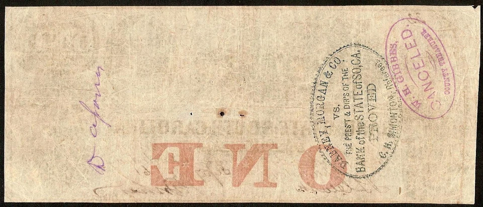 1861 $1 BILL # 22 SOUTH CAROLINA BANK NOTE CURRENCY OLD MONEY CIVIL WAR NO CUT C - Image 2 of 2