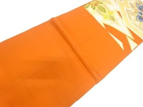 7761776: JAPANESE KIMONO / ANTIQUE FUKURO OBI / SILK / WOVEN FLORAL CREST