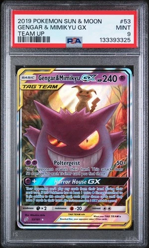 Gengar Mimikyu GX Tag Team PSA 9 53/181 Up Sun & Moon Pokemon 2019
