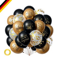 Deko Ballons Set für 16. Geburtstag - Schwarz Gold Latex 30cm 42 Stück