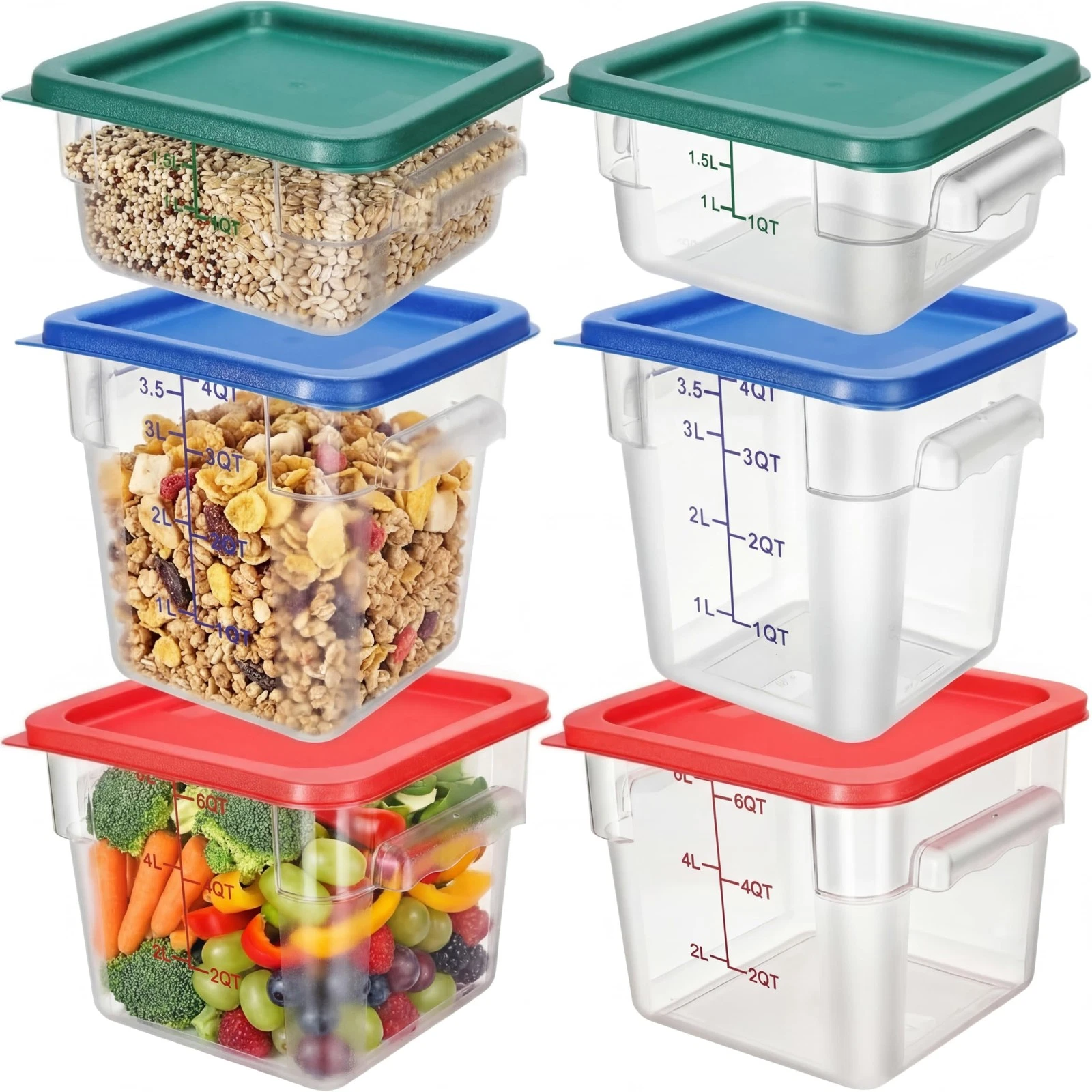 6 Pcs Food Storage Containers with Lids, Clear Square Food Containers with Ha...