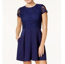 Speechless Formal Dress, Juniors, Navy Lace, Size Small, Fit & Flare, Cap Sleeve