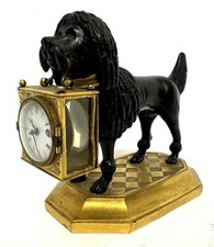 Superb Antique Gilt And Bronze Regency Poodle Dog Clock By Hessen Paris