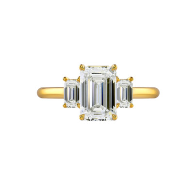 14 Karat Gelbgold Verlobungsring IGI Lab Created Diamant 4 kt Smaragdschliff ...