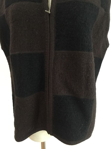 Tally-Ho Zip Front Sweater Vest Black & Brown Check Boiled Wool Size L - Picture 3 of 10