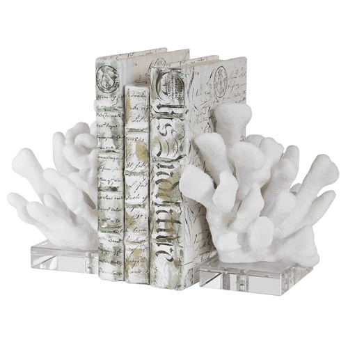 MODERN COASTAL BEACH DECOR STUNNING SCULPTED FAUX CORAL BOOKENDS 17549 - Picture 2 of 5