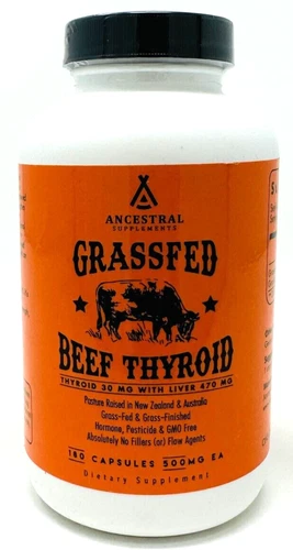 Ancestral Supplements Grass Fed Beef Thyroid Supplement 180 Capsules Grassfed