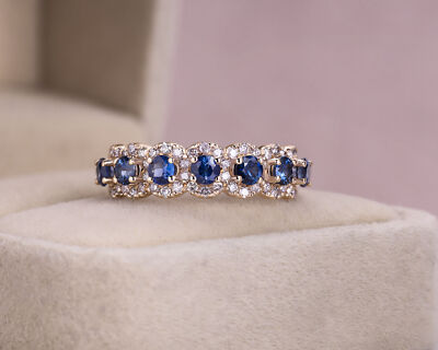 Ct Blue Sapphire Light Pink Diamond Half Eternity Ring