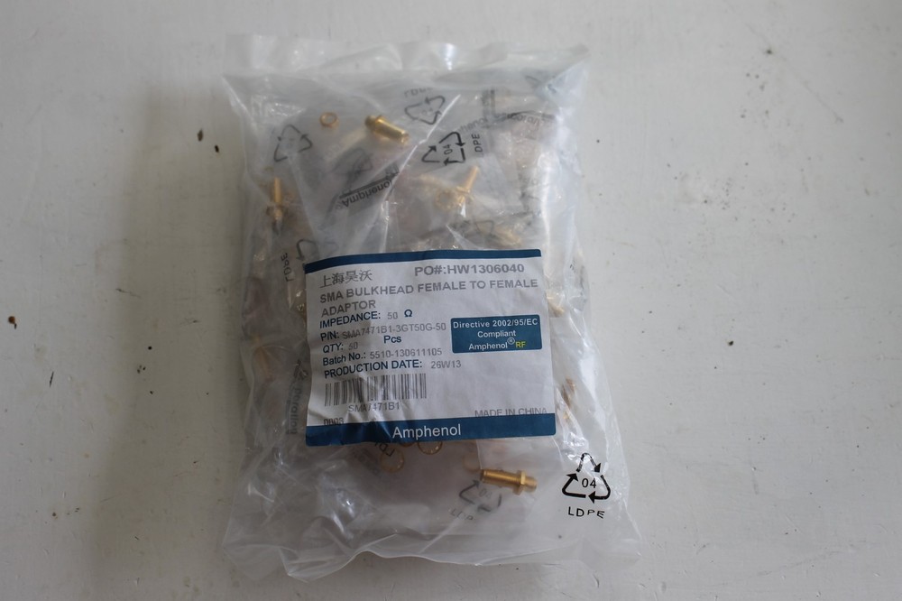 Amphenol - SMA7471B1-3GT50G-50 - Adaptor, Sma Jack, Sma Jack, 50ohm, Pack of 50