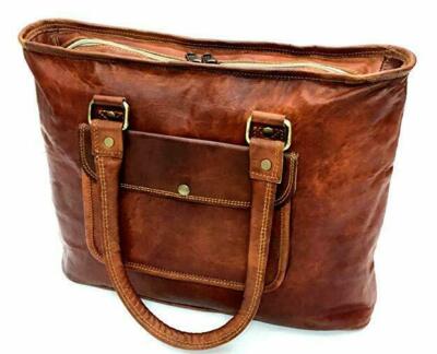 Vintage Genuine Leather Tote Bag Women Brown Shoulder Handbag Work Laptop Purse