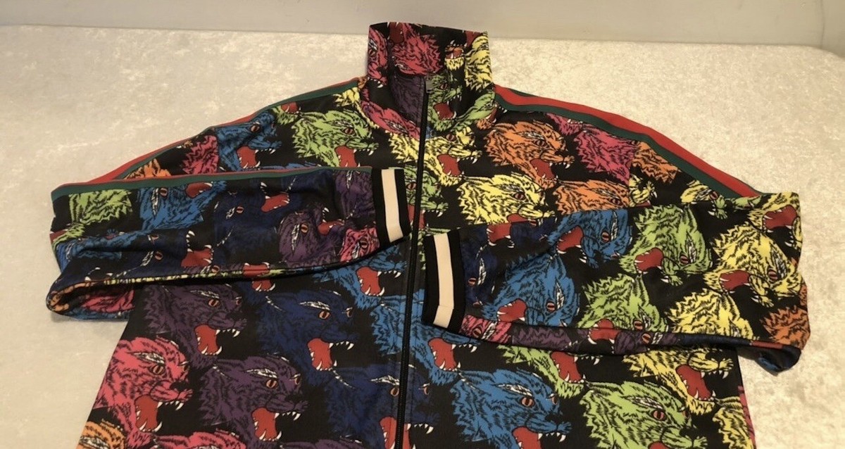 NWT Gucci Rainbow Panther Face Technical Web Striped Jersey Jacket