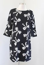 Banana Republic Black White Spotted Bow Print 3/4 Sleeve Shift Dress Size 2