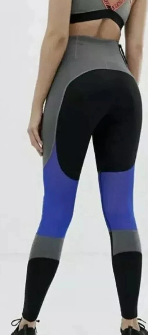 Nike Womens Power Hyper Training Color Block Tights Black Blue Gray Size  Medium