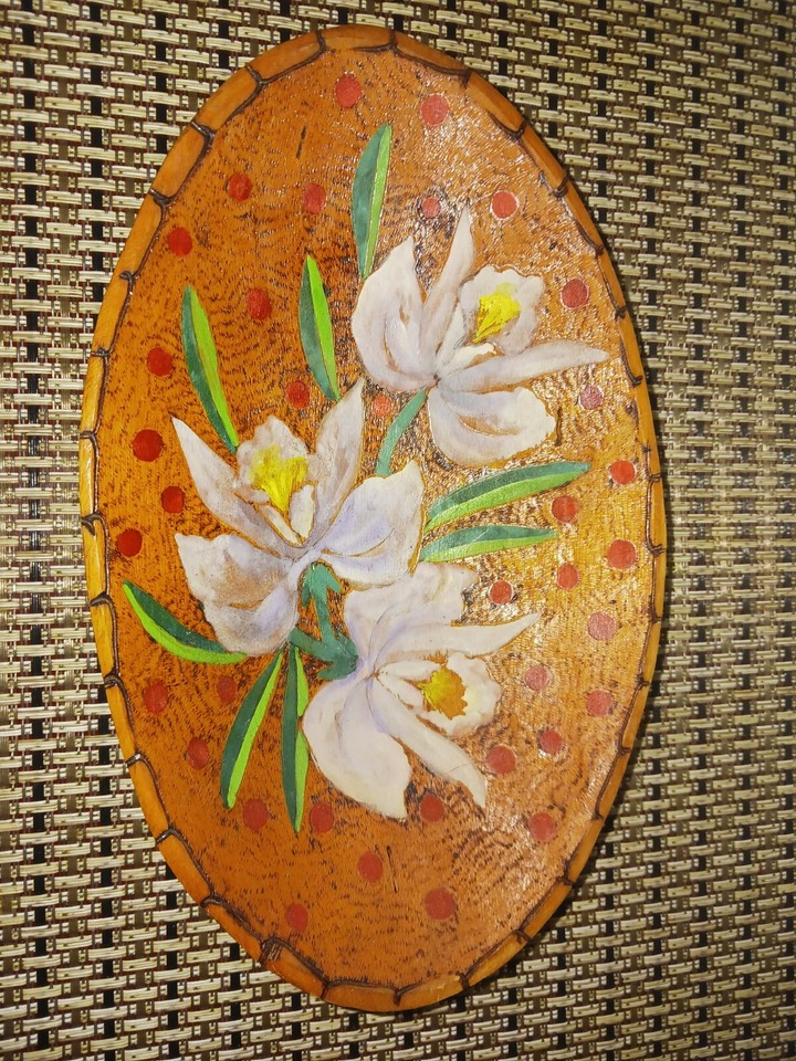 Colombian hand carved wood bowl with hand painted orchids | eBay