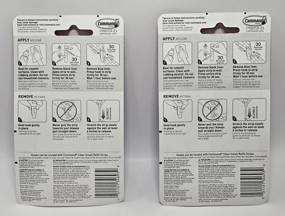 2 PACKS COMMAND DAMAGE FREE HANGING MINI HOOKS CLEAR 6 CLIPS/8 STRIPS EACH  - Image 2 of 2