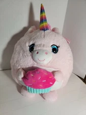 Hug Fun UNICORN w/Cupcake Plush Pink 12" Stuffed Animal Birthday round pillow