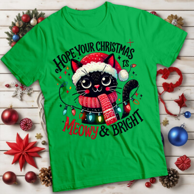 Katze Weihnachten T-Shirts lustig hässlich bunte Lichter Herren und Damen Tee #MC
