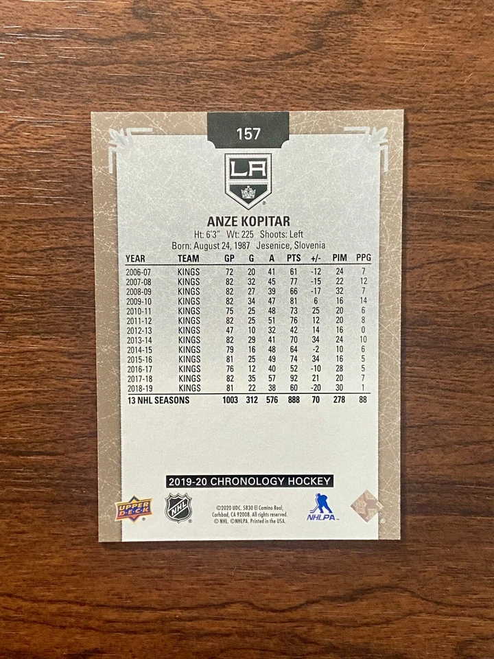 2019-20 UD Chronology Hockey Anze Kopitar #157 Base /222 - Los Angeles Kings - Image 2 of 3